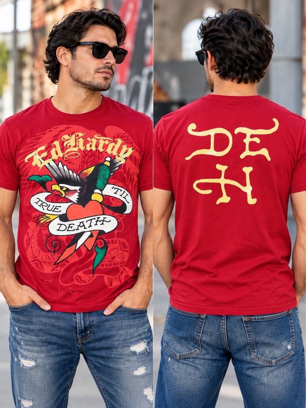 Ed Hardy True Til Death Eagle Heart Red Graphic Tee L Y2K Tattoo